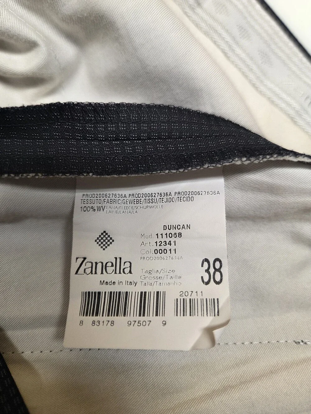 Zanella for Nordstrom Duncan Mens 38W Black Micro Check Wool Pleated Pants